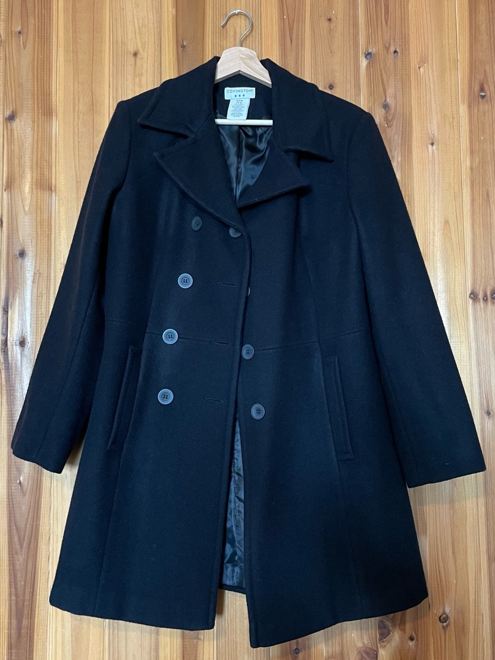 Covington Black Double-Breasted Wool Peacoat